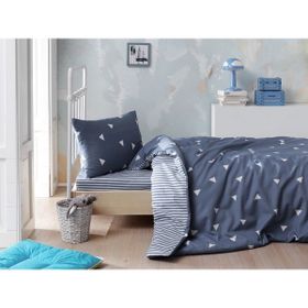 Ev & Home EP-017040 Kolay Ütülenir Üçgen Koyu Bulut Mavi Tek Kişilik Nevresim Takımı