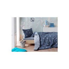 Ev & Home EP-017040 Kolay Ütülenir Üçgen Koyu Bulut Mavi Tek Kişilik Nevresim Takımı