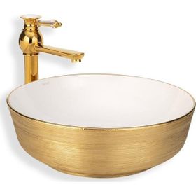 Eva Banyo E-5004A Lena Tezgah Üstü Gold Beyaz Lavabo