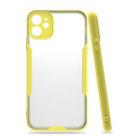 Evastore Apple iPhone 11 Parfe Sarı Kenarlı Şeffaf Kapak Kılıf
