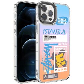 Evastore Apple iPhone 12 Pro Kamera Korumalı Renkli Desenli Sert Silikon Korn Kapak Kılıf