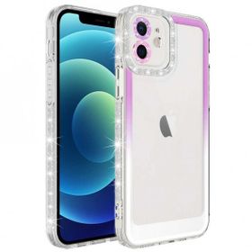 Evastore Apple iPhone 12 Simli ve Renk Geçiş Tasarımlı Lens Korumalı Park Kapak Kılıf