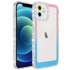 Evastore Apple iPhone 12 Simli ve Renk Geçiş Tasarımlı Lens Korumalı Park Kapak Kılıf