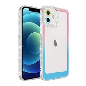Evastore Apple iPhone 12 Simli ve Renk Geçiş Tasarımlı Lens Korumalı Park Kapak Kılıf