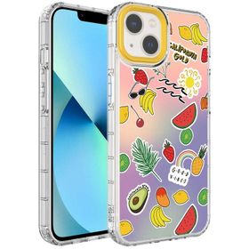 Evastore Apple iPhone 13 Kamera Korumalı Renkli Desenli Sert Silikon Korn Kapak Kılıf