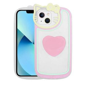 Evastore Apple iPhone 13 Kedi Figürlü Transparan Pop Soketli Ritmik Kapak Kılıf