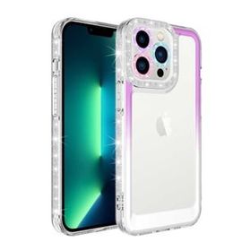 Evastore Apple iPhone 13 Pro Simli ve Renk Geçiş Tasarımlı Lens Korumalı Park Kapak Kılıf