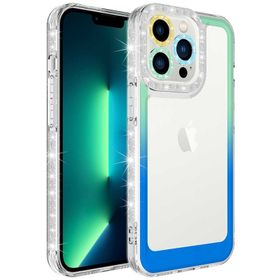 Evastore Apple iPhone 13 Pro Simli ve Renk Geçiş Tasarımlı Lens Korumalı Park Kapak Kılıf
