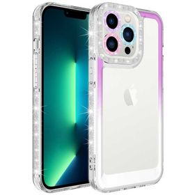 Evastore Apple iPhone 13 Pro Simli ve Renk Geçiş Tasarımlı Lens Korumalı Park Kapak Kılıf