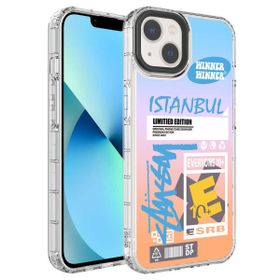Evastore Apple iPhone 14 Kamera Korumalı Renkli Desenli Sert Silikon Korn Kapak Kılıf