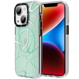 Evastore Apple iPhone 14 Plus Magsafe Şarj Özellikli Youngkit Water-Ink Serisi Yeşil Kapak Kılıf