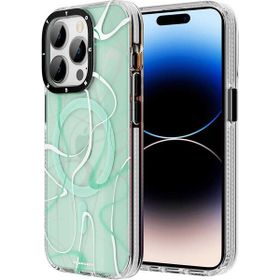 Evastore Apple iPhone 14 Pro Max Magsafe Şarj Özellikli Youngkit Water-Ink Serisi Yeşil Kapak Kılıf