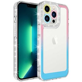 Evastore Apple iPhone 14 Pro Simli ve Renk Geçiş Tasarımlı Lens Korumalı Park Kapak Kılıf