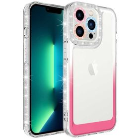 Evastore Apple iPhone 14 Pro Simli ve Renk Geçiş Tasarımlı Lens Korumalı Park Kapak Kılıf