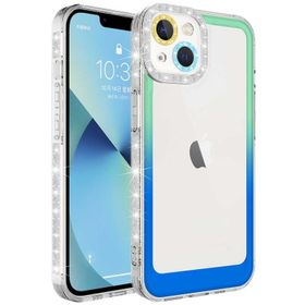 Evastore Apple iPhone 14 Simli ve Renk Geçiş Tasarımlı Lens Korumalı Park Kapak Kılıf