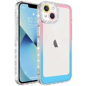 Evastore Apple iPhone 14 Simli ve Renk Geçiş Tasarımlı Lens Korumalı Park Kapak Kılıf
