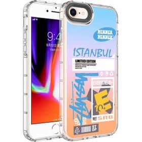 Evastore Apple iPhone 8 Kamera Korumalı Renkli Desenli Sert Silikon Korn Kapak Kılıf