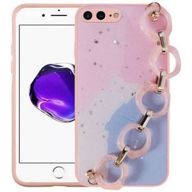 Evastore Apple iPhone 8 Plus Simli Desenli El Askılı Tutacaklı Elsa Silikon Kapak Kılıf