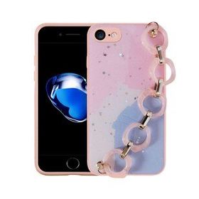 Evastore Apple iPhone SE 2022 Simli Desenli El Askılı Tutacaklı Elsa Silikon Kapak Kılıf
