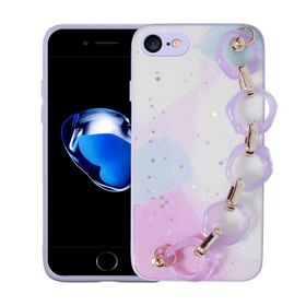 Evastore Apple iPhone SE 2022 Simli Desenli El Askılı Tutacaklı Elsa Silikon Kapak Kılıf