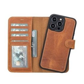 Evastore MWWN G19 Taba Apple iPhone 14 Pro Max Uyumlu Deri Cüzdanlı Kılıf