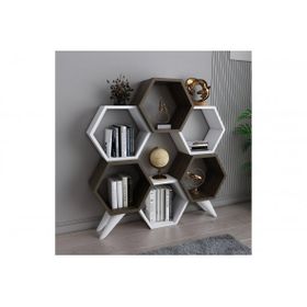 Evdekimoda Hexagon Ceviz Beyaz Kitaplık
