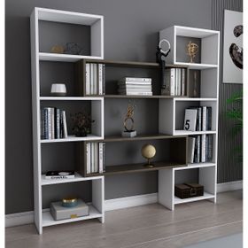 Evdekimoda Poyraz Beyaz Ceviz Kitaplık