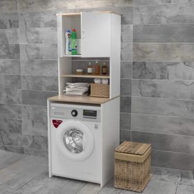 Evdemo Beyaz Çamaşır Makinesi Üstü Banyo Dolabı Rafı