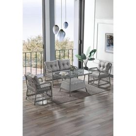 Evdemo Breda 2+1+1 Gri Cam Masalı Rattan Örgü Bahçe Balkon Takımı