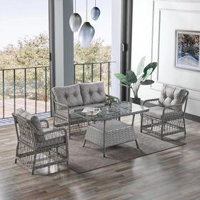 Evdemo Breda 2+1+1 Gri Cam Masalı Rattan Örgü Bahçe Balkon Takımı