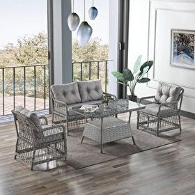 Evdemo Breda 2+1+1 Gri Cam Masalı Rattan Örgü Bahçe Balkon Takımı