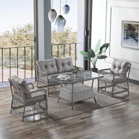 Evdemo Breda 2+1+1 Gri Cam Masalı Rattan Örgü Bahçe Balkon Takımı