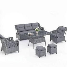 Evdemo Eren Rattan Puflu 3+1+1 Antrasit Bahçe Balkon Takımı