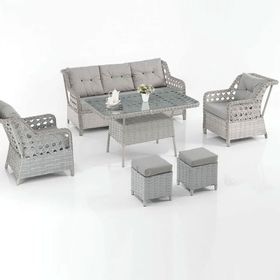 Evdemo Eren Rattan Puflu 3+1+1 Gri Bahçe Balkon Takımı
