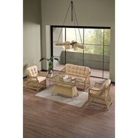 Evdemo İcon 2+1+1 Cappuccino Camlı Masa Rattan Bahçe Balkon Oturma Takımı