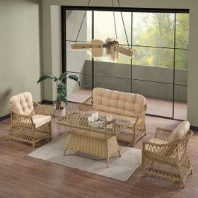 Evdemo İcon 2+1+1 Cappuccino Camlı Masa Rattan Bahçe Balkon Oturma Takımı