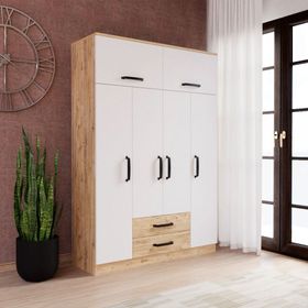 Evdemo Tema Atlantik Çam Beyaz 6 Kapaklı 2 Çekmeceli Gardrop
