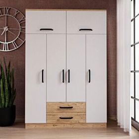 Evdemo Tema Atlantik Çam Beyaz 6 Kapaklı 2 Çekmeceli Gardrop