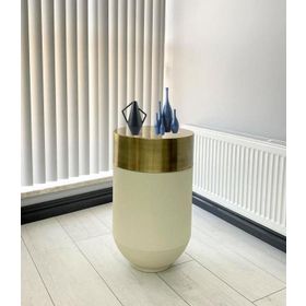 Evdeniste Dekoratif Eskitme Darbuka Beyaz 70 cm Sehpa