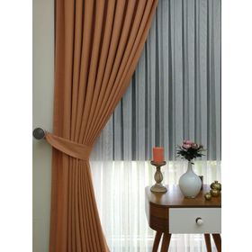 Evdepo Home Ekru Düz Renk Pileli Keten 1-2 Seyrek Pile Tek Kanat 460x240 cm Fon Perde