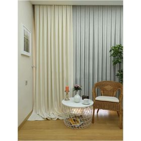 Evdepo Home Ekru Düz Renk Pileli Keten 1-3 Sık Pile Tek Kanat 100x260 cm Fon Perde