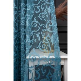 Evdepo Home Taç Şal Desen Ekstraforlu Pilesiz Tek Kanat Turkuaz 330x260 cm Tül Perde