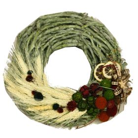 Event Party Store 35 cm Yılbaşı Başaklı Yeşil Dallı Çelenk Kapı Süsü