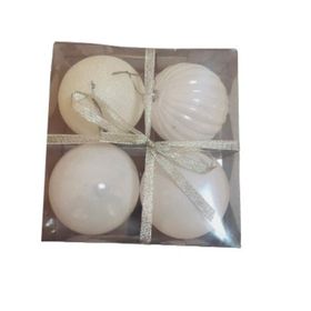 Event Party Store 4'lü Set 10 cm Beyaz Plastik Yılbaşı Top Ağaç Süsü