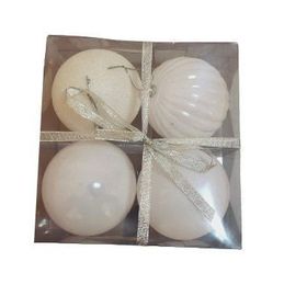 Event Party Store 4'lü Set 10 cm Beyaz Plastik Yılbaşı Top Ağaç Süsü