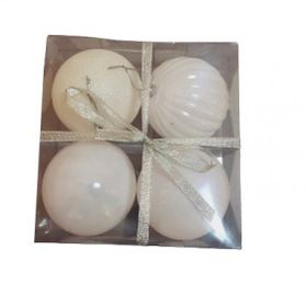 Event Party Store 4'lü Set 10 cm Beyaz Plastik Yılbaşı Top Ağaç Süsü