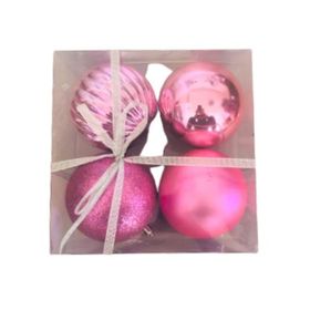 Event Party Store 4'lü Set 10 cm Pembe Plastik Yılbaşı Top Ağaç Süsü