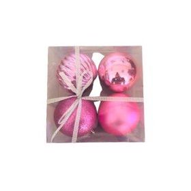 Event Party Store 4'lü Set 10 cm Pembe Plastik Yılbaşı Top Ağaç Süsü