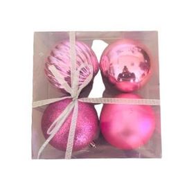 Event Party Store 4'lü Set 10 cm Pembe Plastik Yılbaşı Top Ağaç Süsü