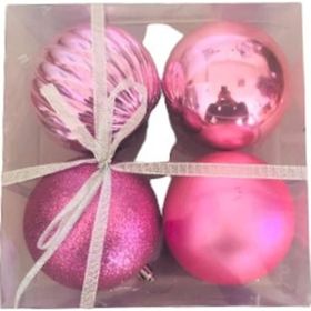 Event Party Store 4'lü Set 10 cm Pembe Plastik Yılbaşı Top Ağaç Süsü